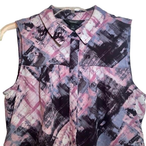 Simply Vera Vera Wang Chiffon Button Down Sleeveless Top Purple/Black Women’s Sm - Picture 3 of 6